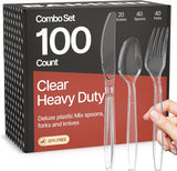 Bakken Disposable Cutlery Set 100 Pieces of Forks, Knives & Spoons, Heavy Duty Plastic Silverware