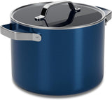 Blue 8.5 Quart Aluminum Stock Pot with Lid, Nonstick Ceramic Coated Boiling Pot, PTFE & PFAS Free, Oven Safe to 500°F, Riveted Stainless Steel Handles, Tempered Glass Lid, All Stove Compatible