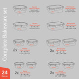 Bakken Borosilicate Glass Food Storage Containers with Lids 24 Pieces, Airtight Leak-Proof, Pink