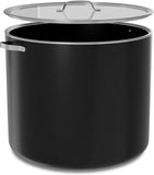 Black 16 Quart Aluminum Stock Pot with Lid, Nonstick Ceramic Coated Boiling Pot, PTFE & PFAS Free, Oven Safe to 500°F, Riveted Stainless Steel Handles, Tempered Glass Lid, All Stove Compatible