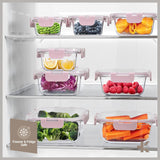 Bakken Borosilicate Glass Food Storage Containers with Lids 16 Pieces, Airtight Leak-Proof, Pink