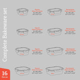 Bakken Borosilicate Glass Food Storage Containers with Lids 16 Pieces, Airtight Leak-Proof, Pink