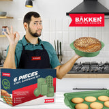 BAKKEN Kitchen Baking Pan Set - Nonstick Green Marble Coating, Carbon Steel Bakeware Sets with Green Silicone Handles, Kitchen Essentials, PFOA, PFOS, PTFE Free, Oven Safe (Up To 450° F), Set of 6