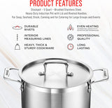 Stockpot – 5 Quart – Brushed Stainless Steel – Heavy Duty Induction Pot with Lid and Riveted Handles – For Soup, Seafood, Stock, Canning and for Catering for Large Groups and Events by BAKKEN
