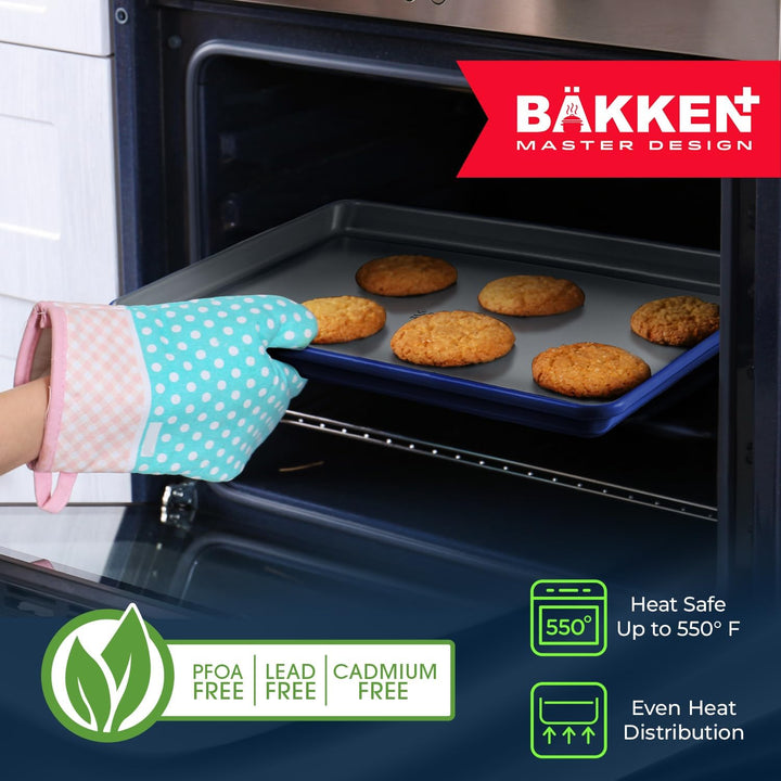 Premium Sheet Pan Set - Blue, Teal, Marble, Golden, Cream - Aluminized Steel with Ceramic Non-Stick Coating, PFOA & PFAS Free - Non-Toxic, Heavy-Duty Bakeware for Cake, Bread