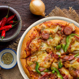 Bakken Pizza Baking Pan - Round Perforated Carbon Steel Pan with Non-Stick Marble Coating, Oversized Silicone Handle, Dishwasher Safe, High-Temperature Resistant, Durable & Easy Cleanup White, 1 Pack