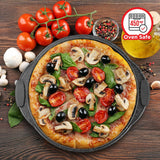 Bakken Pizza Baking Pan - Round Perforated Carbon Steel Pan with Non-Stick Marble Coating, Oversized Silicone Handle, Dishwasher Safe, High-Temperature Resistant, Durable & Easy Cleanup Gray, 2 Pack