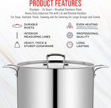 Stockpot – 24 Quart – Brushed Stainless Steel – Heavy Duty Induction Pot with Lid and Riveted Handles – For Soup, Seafood, Stock, Canning and for Catering for Large Groups and Events by BAKKEN