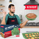 BAKKEN Kitchen Baking Pan Set - Nonstick Green Marble Coating, Carbon Steel Bakeware Sets with Green Silicone Handles, Kitchen Essentials, PFOA, PFOS, PTFE Free, Oven Safe (Up To 450° F), Set of 18