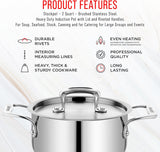 Stockpot – 2 Quart – Brushed Stainless Steel – Heavy Duty Induction Pot with Lid and Riveted Handles – For Soup, Seafood, Stock, Canning and for Catering for Large Groups and Events by BAKKEN