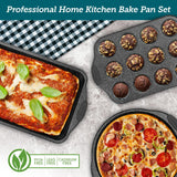 18-Piece Kitchen Oven Baking Set: Nonstick Gray Marble Coating, Carbon Steel Bakeware, Silicone Handles, Dishwasher Safe, Professional Quality, PFOA-Free