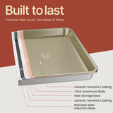 Diamond Bottom Cookie Sheet Set of 2, Nonstick Gold Carbon Steel Baking Pans for Crisp Baking, Space-Saving Stackable Trays, PFOA, PFOS, PTFE Free, Oven Safe Up to 450°F, Small & Medium Pans