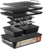 Bakken 8-Piece Ceramic Coated Bakeware Sets, Nonstick Aluminized Steel Pans with Muffin, Loaf, Cake, Roasting Pan, & Cooling Rack