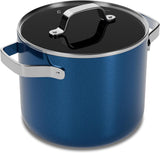 Blue 5 Quart Aluminum Stock Pot with Lid, Nonstick Ceramic Coated Boiling Pot, PTFE & PFAS Free, Oven Safe to 500°F, Riveted Stainless Steel Handles, Tempered Glass Lid, All Stove Compatible