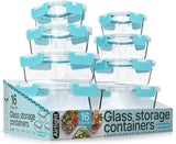 Bakken Borosilicate Glass Food Storage Containers with Lids 16 Pieces, Airtight Leak-Proof, Pink