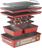 Bakken 8-Piece Ceramic Coated Bakeware Sets, Nonstick Aluminized Steel Pans with Muffin, Loaf, Cake, Roasting Pan, & Cooling Rack