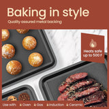 Diamond Bottom Cookie Sheet Set of 2, Nonstick Gray Carbon Steel Baking Pans for Crisp Baking, Space-Saving Stackable Trays, PFOA, PFOS, PTFE Free, Oven Safe Up to 450°F, Small & Medium Pans