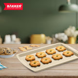Bakken Swiss Cookie Sheet 3 Piece Set - Non-Stick, Stackable Baking Pans, White marble Deluxe Ceramic Coating – Dishwasher Safe - for Home Baking