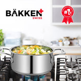 Stockpot – 2 Quart – Brushed Stainless Steel – Heavy Duty Induction Pot with Lid and Riveted Handles – For Soup, Seafood, Stock, Canning and for Catering for Large Groups and Events by BAKKEN