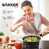Cookware Set – 23 Piece –Black Multi-Sized Cooking Pots with Lids, Skillet Fry Pans and Bakeware – Reinforced Pressed Aluminum Metal - for Gas, Electric, Ceramic and Induction by BAKKEN Swiss
