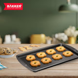 Bakken Swiss Cookie Sheet 3 Piece Set - Non-Stick, Stackable Baking Pans, Gray Deluxe Ceramic Coating – Dishwasher Safe - for Home Baking