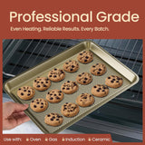 Diamond Bottom Cookie Sheet Set of 2, Nonstick Gold Carbon Steel Baking Pans for Crisp Baking, Space-Saving Stackable Trays, PFOA, PFOS, PTFE Free, Oven Safe Up to 450°F, Small & Medium Pans