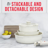 Bakken 15-Piece Non-Stick Cookware Set with Detachable Handles – Granite Stackable Pots and Pans Set, Dishwasher Safe, Oven-Safe, and Compatible Kitchen Essential for All Stoves – Black Granite