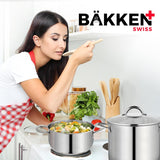 Bakken-Swiss Deluxe 3-Quart Stainless Steel Stockpot w/Tempered Glass See-Through Lid - Simmering Delicious Soups Stews & Induction Cooking - Exceptional Heat Distribution - Heavy-Duty & Food-Grade