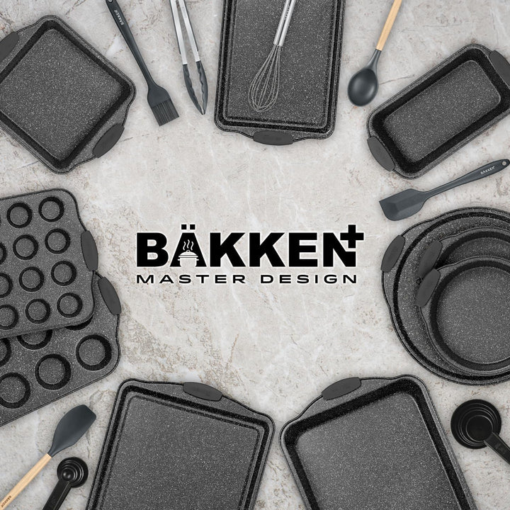 18-Piece Kitchen Oven Baking Set: Nonstick Gray Marble Coating, Carbon Steel Bakeware, Silicone Handles, Dishwasher Safe, Professional Quality, PFOA-Free