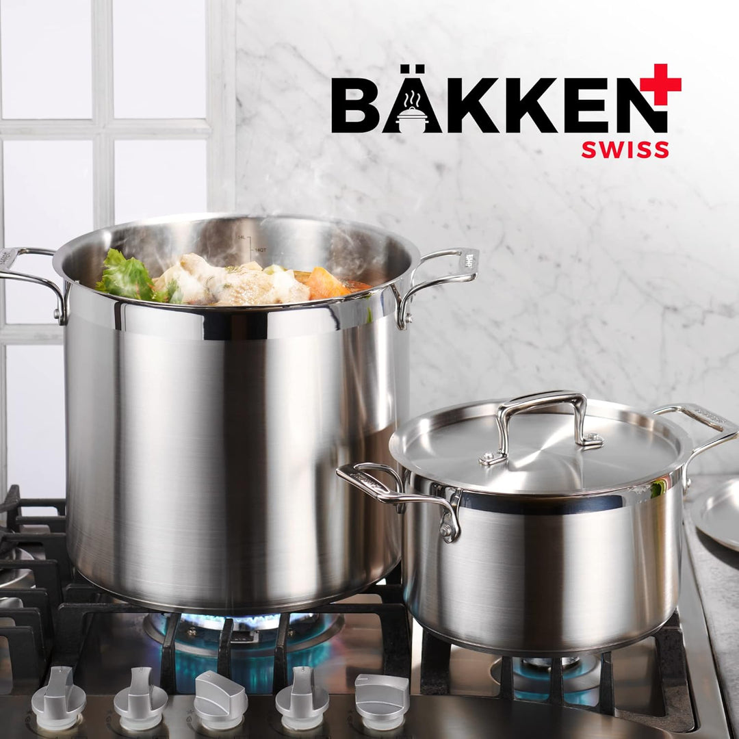 Stockpot – 2 Quart – Brushed Stainless Steel – Heavy Duty Induction Pot with Lid and Riveted Handles – For Soup, Seafood, Stock, Canning and for Catering for Large Groups and Events by BAKKEN