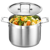 Stockpot – 8 Quart – Brushed Stainless Steel – Heavy Duty Induction Pot with Lid and Riveted Handles – For Soup, Seafood, Stock, Canning and for Catering for Large Groups and Events by BAKKEN