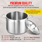 Stockpot – 8 Quart – Brushed Stainless Steel – Heavy Duty Induction Pot with Lid and Riveted Handles – For Soup, Seafood, Stock, Canning and for Catering for Large Groups and Events by BAKKEN