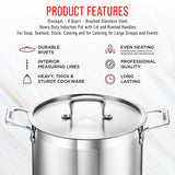 Stockpot – 8 Quart – Brushed Stainless Steel – Heavy Duty Induction Pot with Lid and Riveted Handles – For Soup, Seafood, Stock, Canning and for Catering for Large Groups and Events by BAKKEN