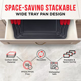 BAKKEN Cookie Sheets for Baking Nonstick Set - 3-Piece Stackable Carbon Steel Baking Sheet Pans Set with Silicone Handles, Non Toxic Cookie Sheets for Baking Bakeware Set - Black