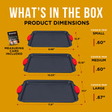 BAKKEN Cookie Sheets for Baking Nonstick Set - 3-Piece Stackable Carbon Steel Baking Sheet Pans Set with Silicone Handles, Non Toxic Cookie Sheets for Baking Bakeware Set - Black