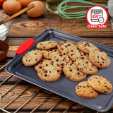 BAKKEN Cookie Sheets for Baking Nonstick Set - 3-Piece Stackable Carbon Steel Baking Sheet Pans Set with Silicone Handles, Non Toxic Cookie Sheets for Baking Bakeware Set - Black