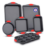 6-Piece Non-Stick Bakeware Set with Red Silicone Handles – PFOA-Free by Bakken