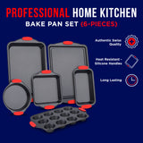 6-Piece Non-Stick Bakeware Set with Red Silicone Handles – PFOA-Free by Bakken