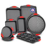 8-Piece Deluxe Non-Stick Bakeware Set with Red Silicone Handles – PFOA & PTFE-Free