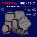 8-Piece Deluxe Non-Stick Bakeware Set with Red Silicone Handles – PFOA & PTFE-Free