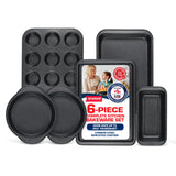 BAKKEN 6-Piece Kitchen Baking Pan Set - Commercial Grade Carbon Steel Bakeware, With Nonstick Coating, Stackable and Space-saving Design, PFOA, PFOS, PTFE Free, Oven Safe (Up To 450°F), Gray Marble