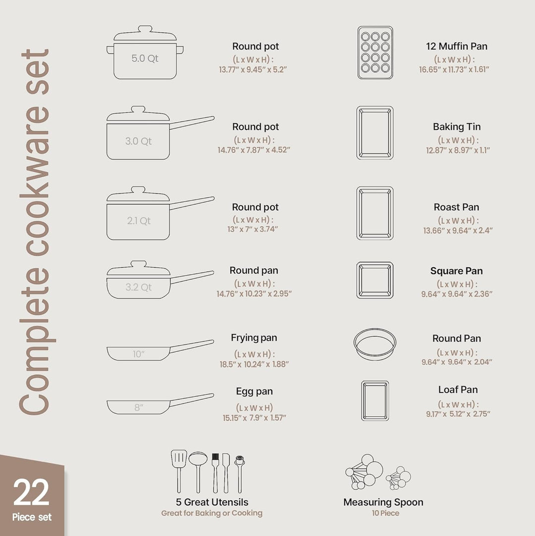 Pots and Pans Set, 22-Piece Non Stick Cookware & Bakeware Sets with Plaid Pattern, Stackable Design, Dishwasher Safe, Stain-resistant, Oven & All-Stove Safe, Tempered Glass Lid,Aqua