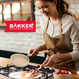 2-Piece Mini Pan Set – 5.5’’ Non-Stick Egg Pan with Spatula, Cool-Touch Handles, Heat-Resistant Up To 400° F, Food-Grade Safe, For Gas, Electric and Ceramic Cooktops, Marble Warm Cream