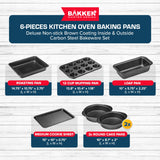 BAKKEN 6-Piece Kitchen Baking Pan Set - Commercial Grade Carbon Steel Bakeware, With Nonstick Coating, Stackable and Space-saving Design, PFOA, PFOS, PTFE Free, Oven Safe (Up To 450°F), Gray Marble