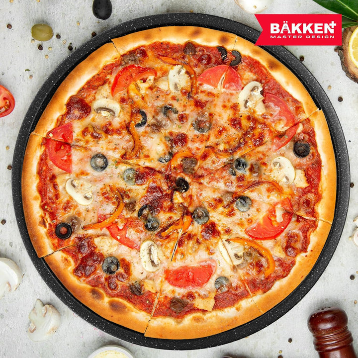 Gray Marble Non Stick Pizza Pans Set of 3 – Carbon Steel Pizza Baking Trays (9.45", 11.02", 12.99") for Oven Use, Durable, PFOA, PFOS, PTFE Free, Dishwasher Safe, Stain-resistant, Easy Cleanup