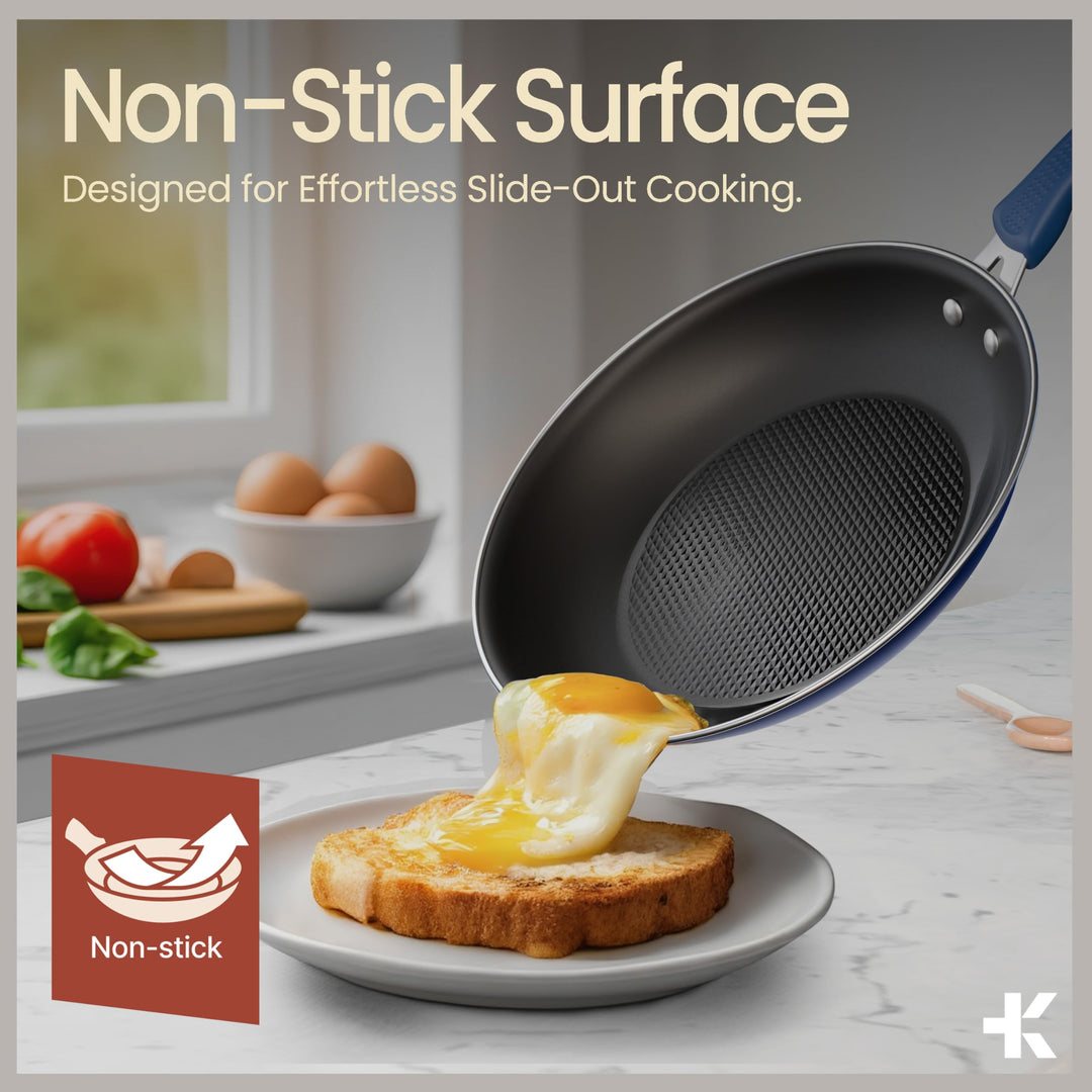 Pots and Pans Set, 22-Piece Non Stick Cookware & Bakeware Sets with Plaid Pattern, Stackable Design, Dishwasher Safe, Stain-resistant, Oven & All-Stove Safe, Tempered Glass Lid, Blue