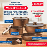 Bakken Master 38 Piece Granite Cookware and Bakeware Set – Nonstick Granite Coating, Pots and Pans with Detachable Handles and Tempered Glass Lids, 6-piece Bakeware set, 12-piece Mixing Bowls,Brown