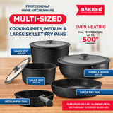 Bakken Master 38 Piece Granite Cookware & Bakeware Set – Nonstick Granite Coating, Pots and Pans with Detachable Handle and Tempered Glass Lids, 6-piece Bakeware set, 12-piece Mixing Bowls,Gray Marble