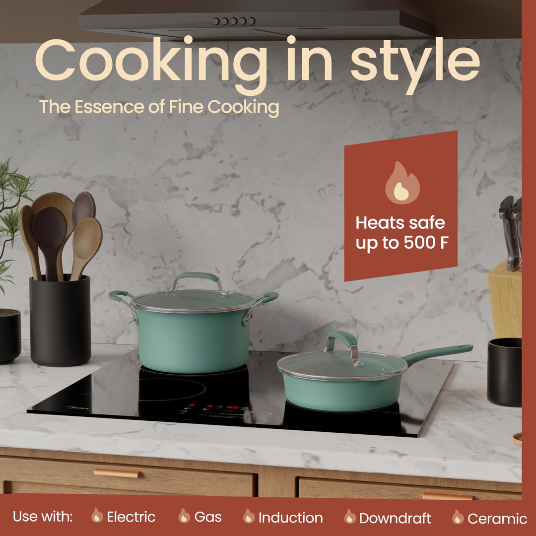 Pots and Pans Set, 23-Piece Non Stick Cookware & Bakeware Sets with Plaid Pattern, Stackable Design, Dishwasher Safe, Stain-resistant, Oven & All-Stove Safe, Tempered Glass Lid, Aqua