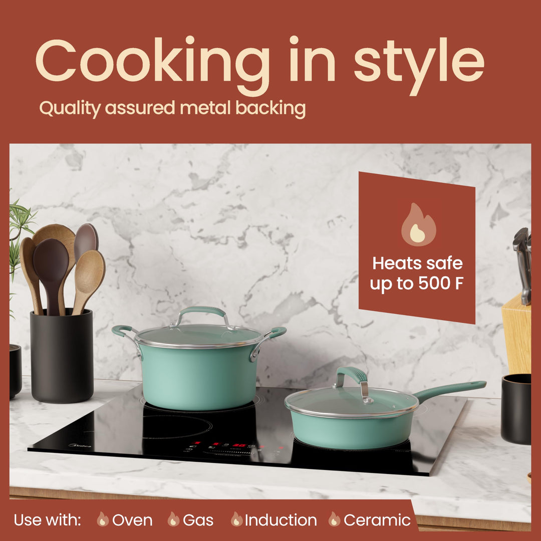 Pots and Pans Set, 22-Piece Non Stick Cookware & Bakeware Sets with Plaid Pattern, Stackable Design, Dishwasher Safe, Stain-resistant, Oven & All-Stove Safe, Tempered Glass Lid,Aqua